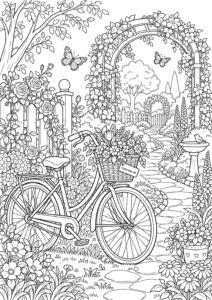 Cykel i eventyrlig have – tegning til print
