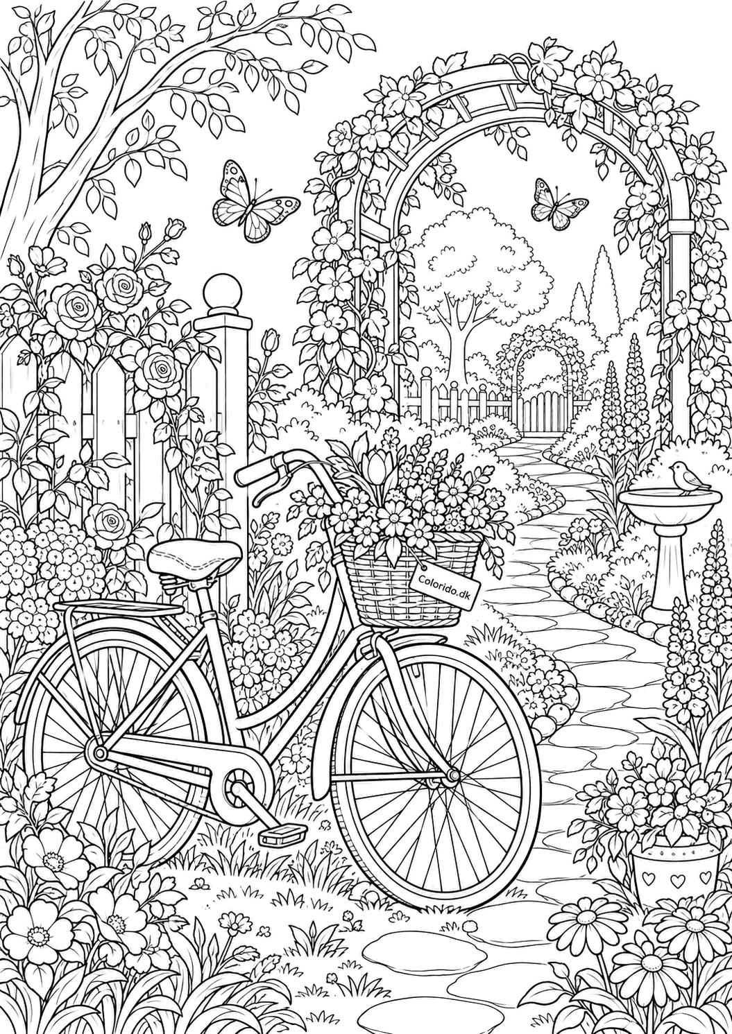 Cykel i eventyrlig have – tegning til print
