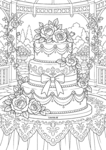 Bryllupskage med blomster – flot tegning til print