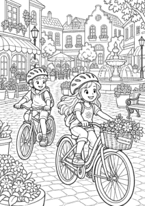 Cykeltur gennem byen – gratis tegning