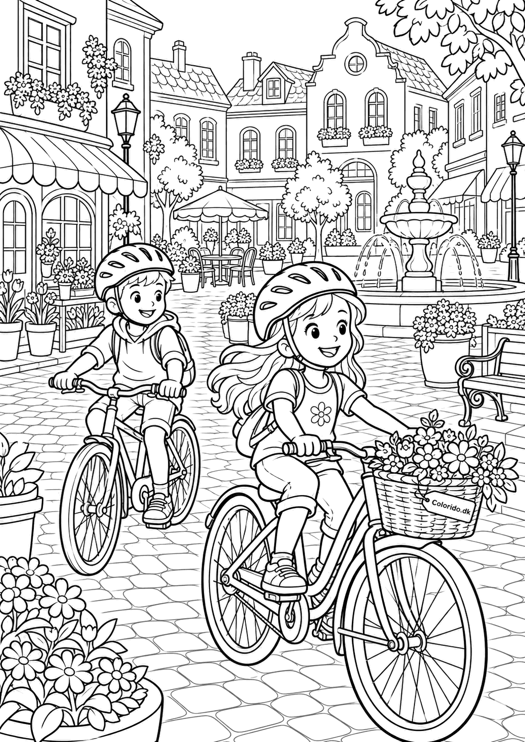 Cykeltur gennem byen – gratis tegning