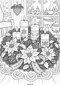 Adventskrans med julestjerner på vinterbordet
