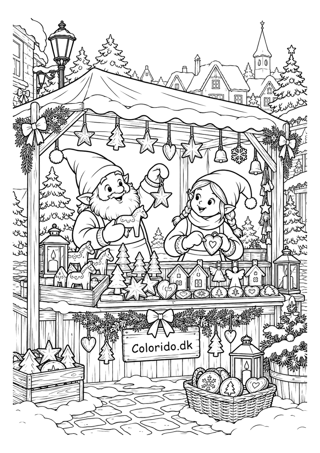 Nisser på julemarkedet – tegning til print