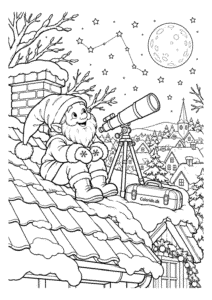 Nisse med stjernekikkert under julehimlen