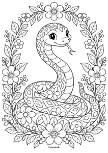 Slange i blomstermønster – kreativ tegning til print